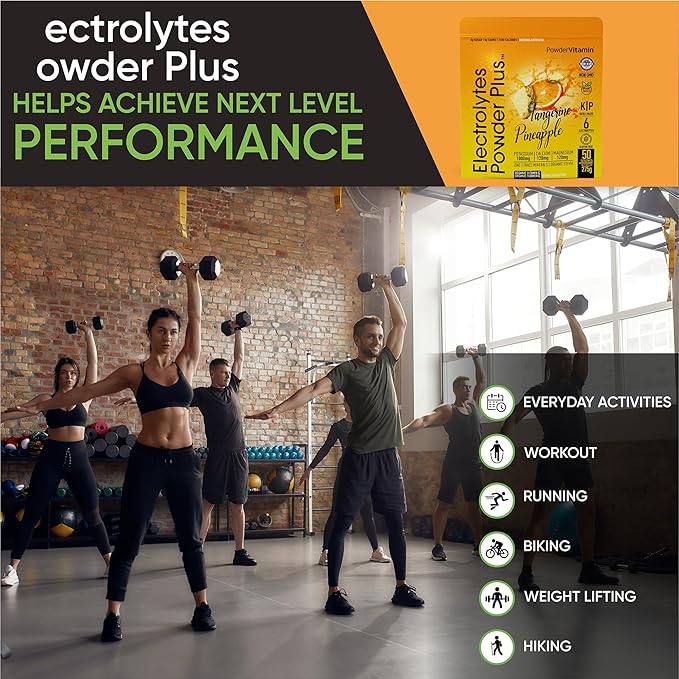 PowderVitamin Electrolytes Powder Plus (50 Servings) Tangerine Pineapple Electrolyte Powder 0 Calorie Keto, 0 Sugar, No Maltodextrin,1000mg Potassium,120mg Calcium,120mg Magnesium, Hydration Powder