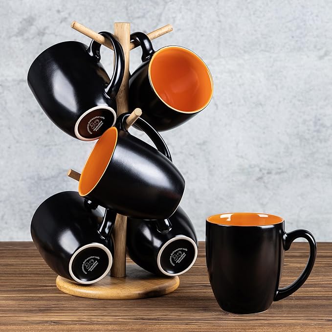 GBhome 16oz Coffee Mugs Set of 6, Large Ceramic Coffee Mugs for Man, Woman, Dad, Mom, Modern Coffee Mugs Set with handle for Tea/Latte/Cappuccino/Milk/Cocoa. Dishwasher&Microwave Safe,Orange