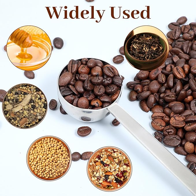 Long Handle Coffee Scoop, 18/8 Stainless Steel Coffee Scoop Food Grade Metal Measuring Spoon 8.6 In 2 Tbsp/ 30ml Metal Scooper Tablespoon for Beans Ground Sugar Powders Protein Powders Sugar
