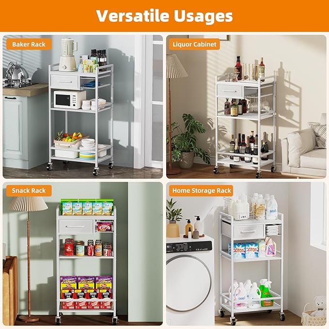 Housolution 4-Tier Coffee Bar Cart with Storage, 33" H Coffee Station Cabinet with Pod Drawers for Nespresso Vertuo, Mini Toaster Oven Stand Table for Home, Kitchen, Living Room (White + Grey)
