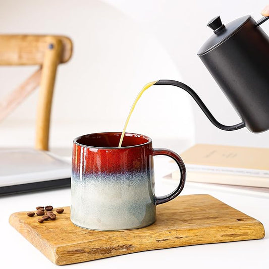 Mkour 20oz Large Ceramic Coffee Mugs, Handmade Cup, Big Tea Cups with Large Handle for Office and Home, Microwave and Dishwasher Safe (Ink Red)