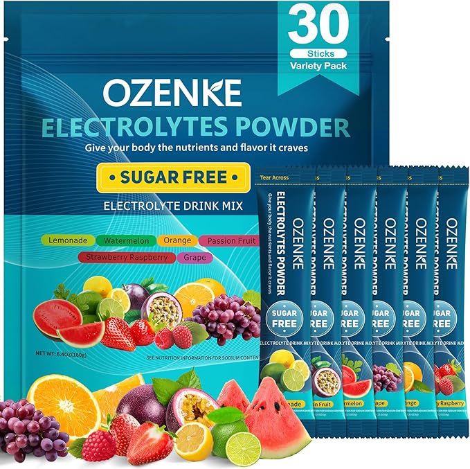 Electrolytes Powder Packets, 30 Sticks Hydration Packets Sugar Free, Electrolyte Drink Mix Travel Electrolyte Packets for Rapid Hydration, 6 Flavors