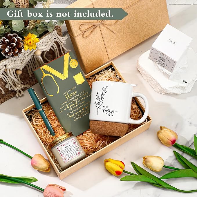 4 Pcs Nurse Gifts Set Nurse Week Appreciation Gifts Notebook Coffee Mug Scented Candle Ballpoint Pen for Coworker Employee Medical Assistant Women Men