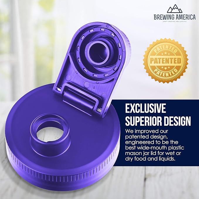 Brewing America Creamer Jar with Pouring Lid, 1 Pint (16 oz) Mason Jar with Purple Wide Mouth Pour Lid, for Milk, Sugar, and Cream, 1-Pack (Violet Purple)