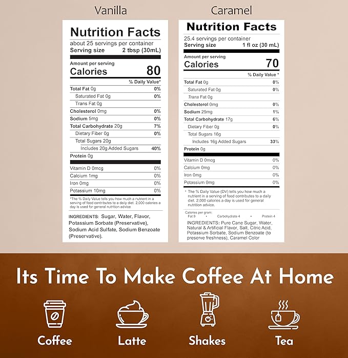 Syruvia Coffee Syrup Variety Pack - Vanilla & Caramel- Gluten-Free, Kosher, 25.4 fl oz Bottles - Enhance Your Coffee Experience with Premium Flavoring Syrups