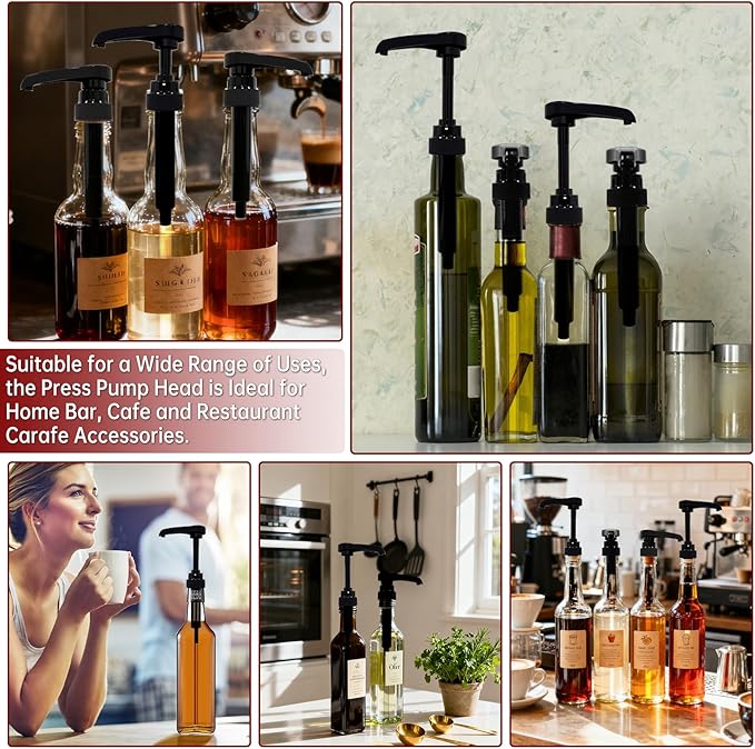 8 Pack Coffee Syrup Pump Dispenser,Black Syrup Pumps for 750ml/25.4oz Bottles,Precise Dispensing for Liquid and Pastes,Ideal for Home Bar,Café and Restaurant