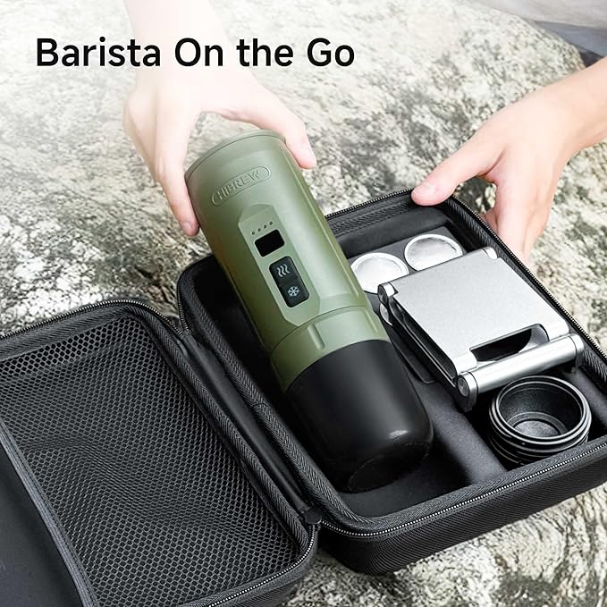 HIBREW H4C Explorer - Portable Electric Espresso Maker, USB-C Rechargeable for Coffee Pods & Ground Coffee, Compact for Home and Travel, with Foldable Holder & Carrying Case