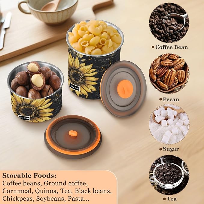 ALAZA Sunflower Vintage Airtight Coffee Bean Canister Customed 500ml Food Storage Containers with Lids For Gournd, Tea, Sugar, Flour, Rice, Cereal, Candy Cookie Jar