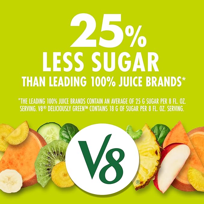 V8 Deliciously Green 100% Fruit and Vegetable Juice, 8 fl oz Can (24 Pack)