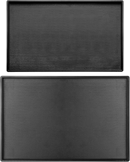 Cedilis 2 Pack Black Rectangular Serving Trays, Non-Slip Plastic Coffee Table Tray, Modern Ottoman Trays for Table Centerpiece, Home Decor, Bathroom, Kitchen Counter
