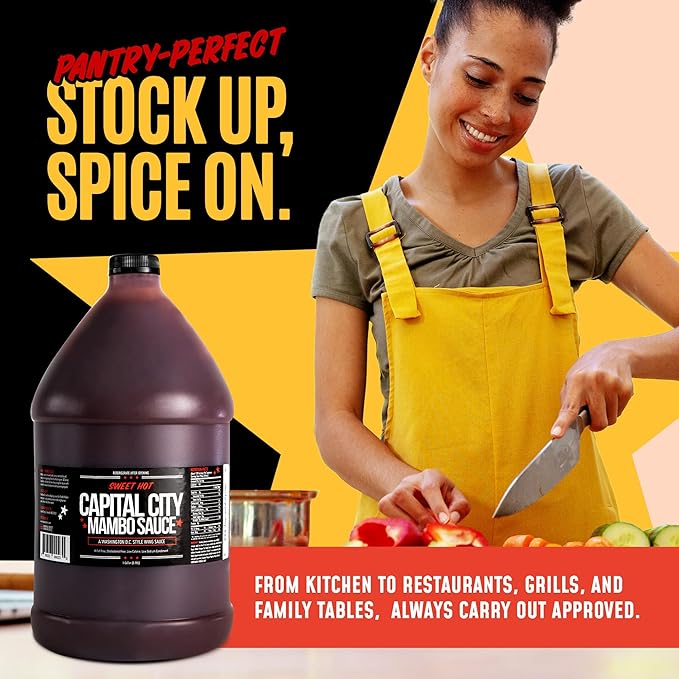 Capital City Mambo Sauce Sweet Hot, Washington DC Wing Sauces, Perfect Condiment for Wings Chicken Pork Beef Seafood Burgers Rice or Noodles, 128oz (1 Gallon)