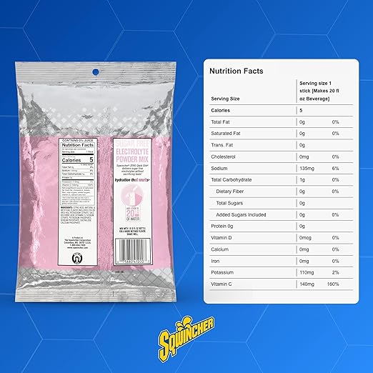 Sqwincher Zero Qwik Stik, Strawberry Lemonade, Sugar Free, Low Calorie, Low Sodium Electrolyte Powder Hydration Drink Mix, .11 0z Packet (Pack of 50)
