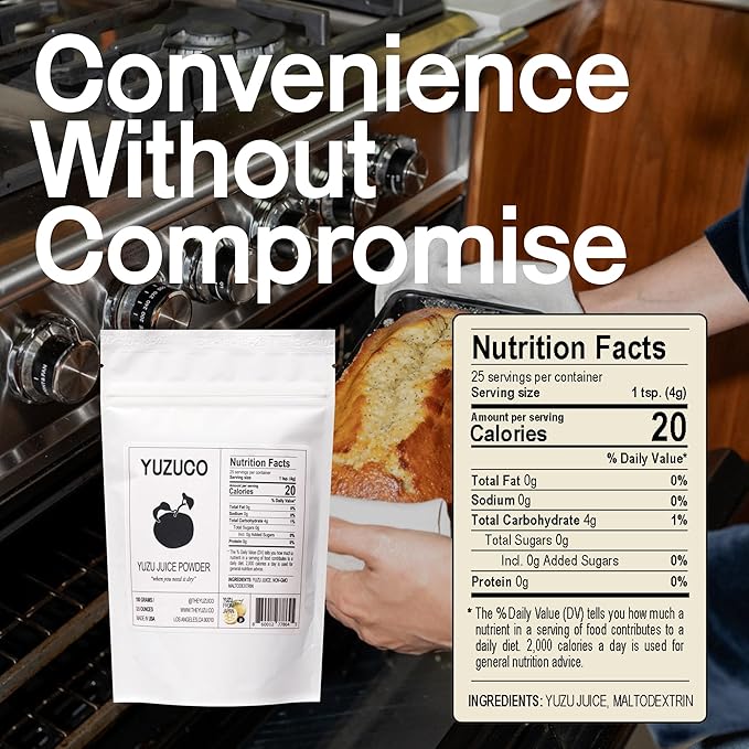 YUZUCO - Yuzu Juice Powder 3.5oz (100g) - Made in the USA - Convenient citrus for cooking, baking and drink making - When you need it dry