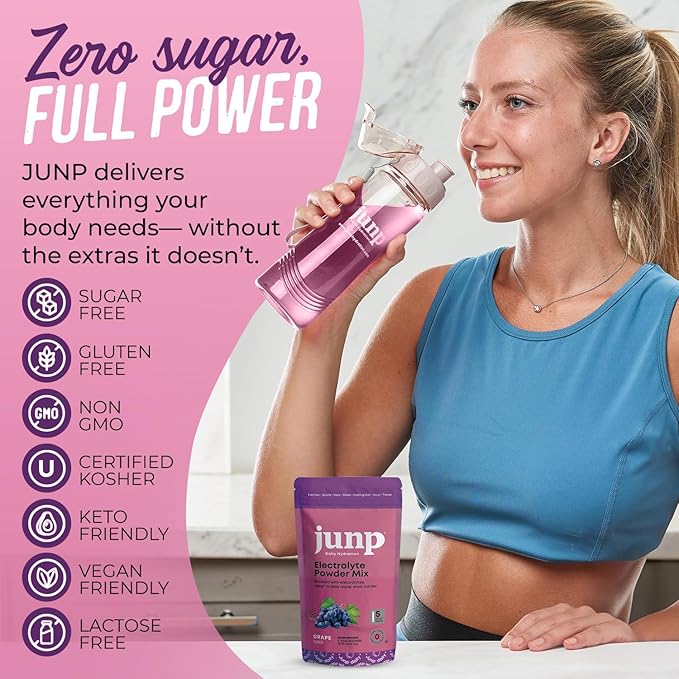 JUNP Sugar Free Electrolytes Powder Packets for Water Salt & Potassium Instant Hydration Packets, Zero Calorie No Carbs No Sugar Electrolyte Drink Mix Sticks, Keto Friendly, Vine Ripened Grape 5 Pack