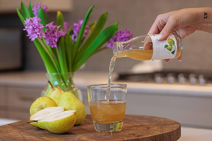 Pomona Organic Pear Juice, Cold Pressed USDA Organic Juices, Pears And Lemon Juice, No Added Sugar, Not From Concentrate, Vegan, Kosher, Non GMO, Pasteurized, 8.4 Oz Glass Bottles