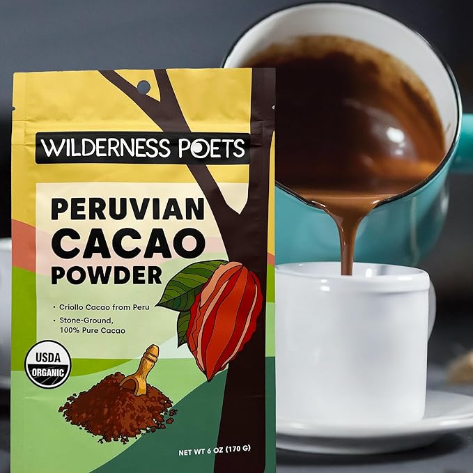 Wilderness Poets, Organic Cacao Powder. Unsweetened, 100% Peruvian Heirloom Cacao (Criollo Variety) - 4 Pound - 64 Ounce Bulk Size