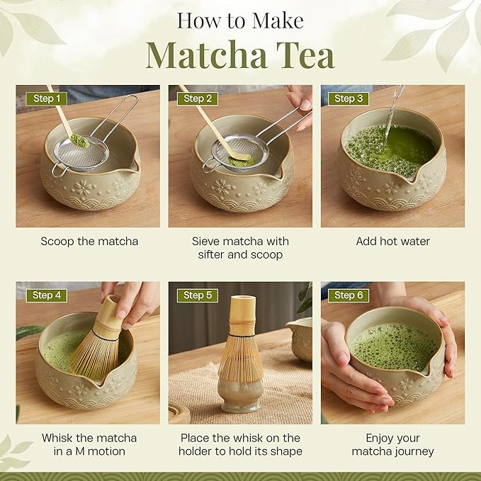 Matcha Whisk Set 9pcs – Matcha Tea Set with Ceramic Matcha Bowl, Bamboo Whisk (Chasen), Scoop, Sifter | Matcha Kit for Japanese Tea Ceremony & Beginners(Mottled)