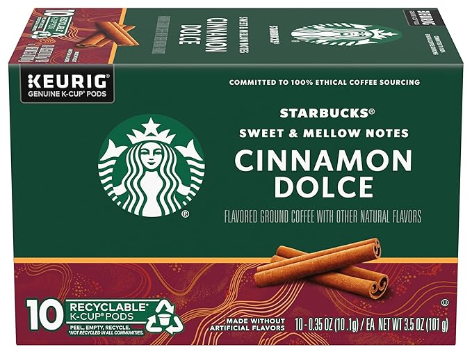 Starbucks Flavored Coffee, Genuine K-Cup Pods, Cinnamon Dolce Flavored, with Sweet and Mellow Notes, Recyclable Pods, 10 Count Pods in Each (Pack of 4)