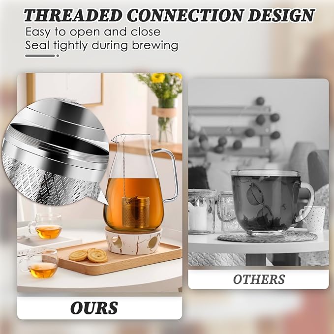 Tea Infusers for Loose Tea, 2 Pack Extra Fine Mesh Tea Strainers, 18/8 Stainless Steel Loose Leaf Tea Steeper Tea Diffusers with Extended Chain Hook and Drip Tray