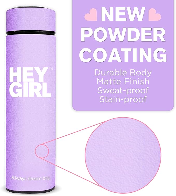 Hey Girl Tea Infuser Bottle 450ml - Insulated Stainless Steel Water Bottle - Tea Tumbler with Tea Diffuser - Portable Travel Mug for Loose Leaf Tea & Infused Water - Tea Lovers Gifts for Women