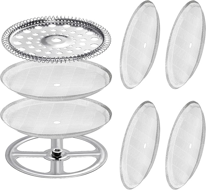 Sabary 8 Pcs French Press Filter Replacement Parts 6 Pcs Stainless Steel Mesh French Press Screen with Spiral Disk and Cross Disk for 1000 ml, 34 oz, 3.75 Inch Wide Coffee Makers and Tea Machines
