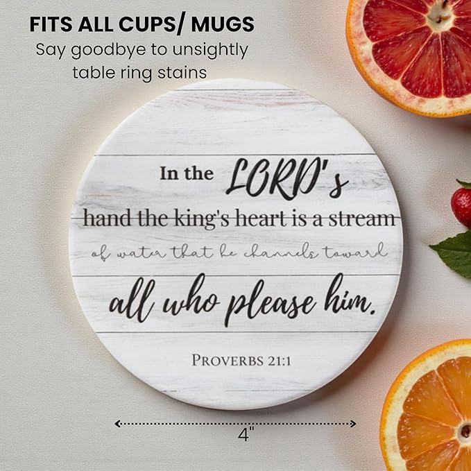 Christian Coasters Set of 6 with Holder– Ceramic Absorbent Drink Coasters for Coffee Table Desk, Modern Cute Moisture Absorbing Coasters, Christian Gifts Alternative to Cork, Silicone or Glass Coaster