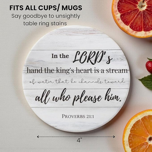 Christian Coasters Set of 6 with Holder– Ceramic Absorbent Drink Coasters for Coffee Table Desk, Modern Cute Moisture Absorbing Coasters, Christian Gifts Alternative to Cork, Silicone or Glass Coaster