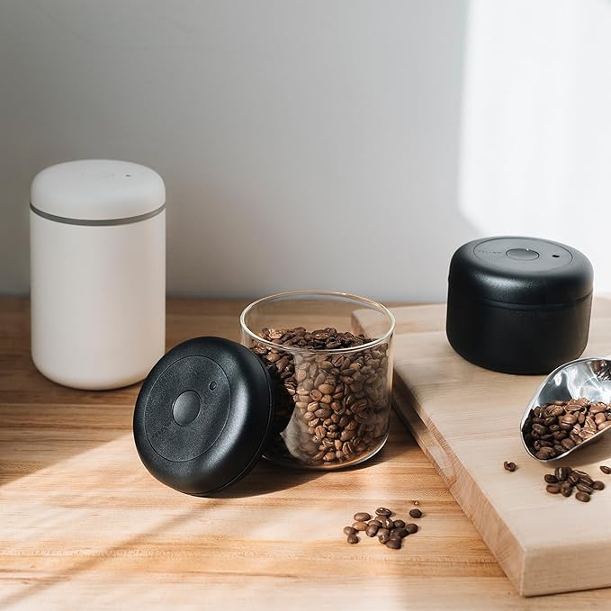 Fellow Atmos Vacuum Coffee Canister & Food Storage Container - 0.4 Liter Canister holds up to 6 oz of Coffee Beans - Airtight Food Storage Containers - Containers - 0.4 Liter - Matte White