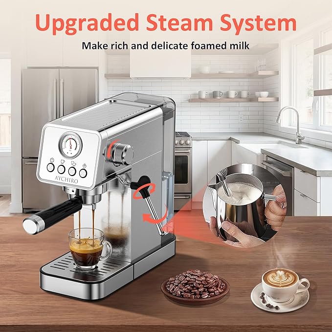20 Bar Espresso Machine, Adjustable Espresso Machine with Milk Frother, Espresso Maker with Removable Water Tank, Compact Size for Home & Office, Cup Warmer for Home Barista