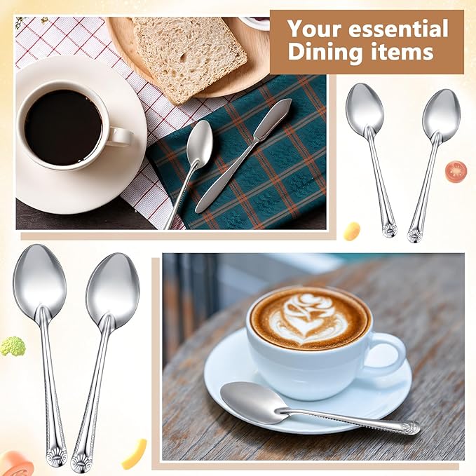 Nuogo 100 Pieces Dinner Spoons Set 6.69 Inches Silverware Spoons Bulk Stainless Steel Food Grade Tablespoons for Home Restaurant Kitchen Dishwasher Safe (B)