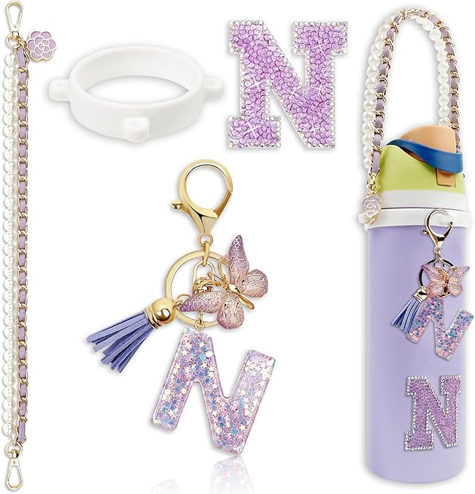 Letter Handle Strap Accessories with Cute Initial Charm Compatible with Owala Water Bottle 24oz 32oz 40oz Owala Kids