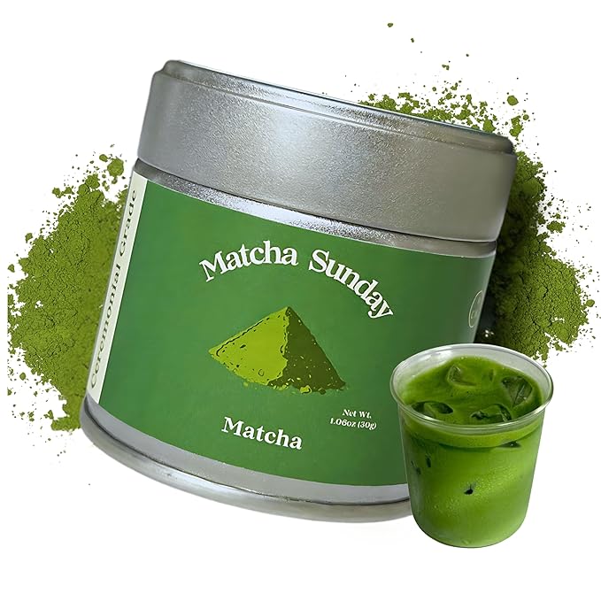 Matcha Sunday Ceremonial Grade Matcha - Kyoto, Japan - Finely Ground Green Tea Powder - Vibrant Green (30g/ 1.06oz) - Tin