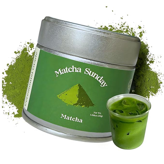 Matcha Sunday Ceremonial Grade Matcha - Kyoto, Japan - Finely Ground Green Tea Powder - Vibrant Green (30g/ 1.06oz) - Tin