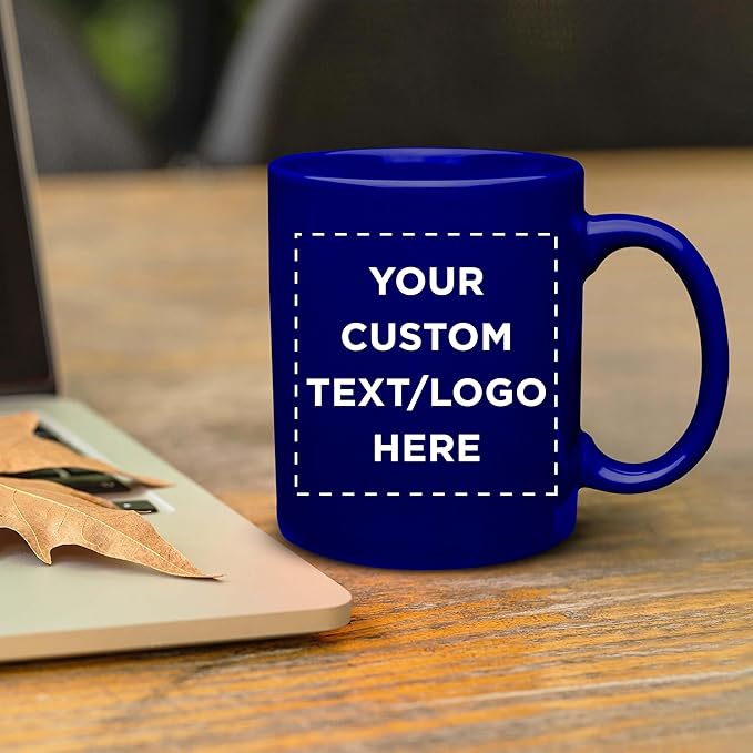 Custom Ceramic Coffee Mugs 11 oz. Set of 100, Personalized Bulk Pack - Coffee cup set, Iced coffee cup, Gaming mug - Royal Blue