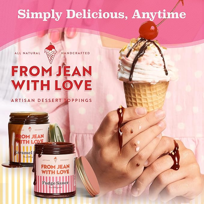 From Jean with Love Chocolate Fudge Dessert Sauce – All-Natural, Handcrafted with Pure Ingredients, Rich & Velvety Chocolate Flavor, No Preservatives, Great on Ice Cream, Waffles & More – 9 oz Jar