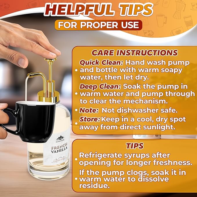 Set of 4 Coffee Syrup Bottles 16.9oz 500 ml – Coffee Syrup Glass Dispenser with 18 Marked Labels, Leak-Proof, Easy Cleaning – Coffee Station Accessories for Home Bar | Event Ready (Golden Pumps)