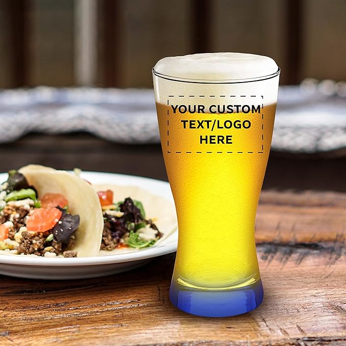 Custom Pilsner Glasses 13.25 oz. Set of 12, Personalized Bulk Pack - Made in the USA, Perfect for Hotels, Restaurants, Bars and Even Party Favors - Blue