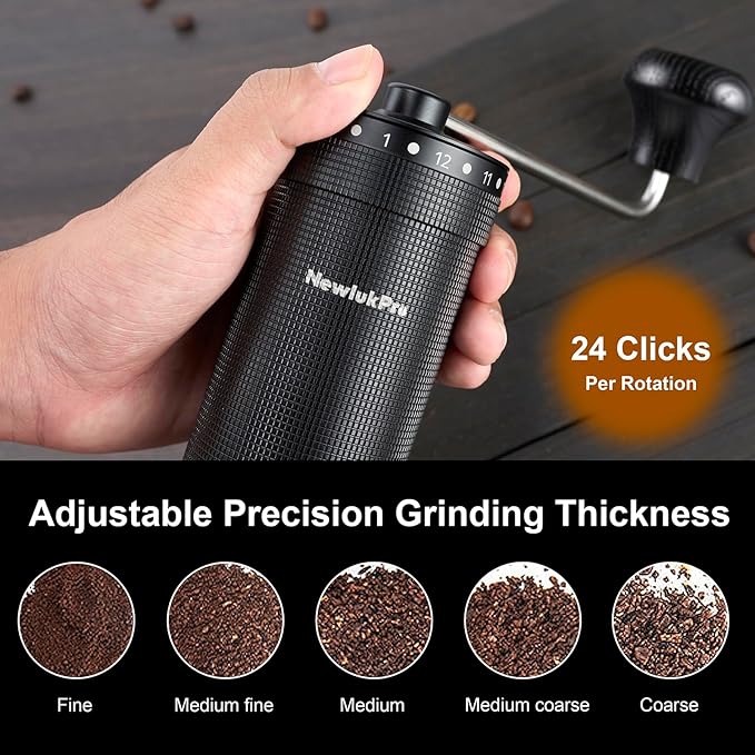 NewlukPro M7 Pro Manual Coffee Grinder,Titanium Coating Conical Burr,Hand Coffee Grinder with External 72 Grinding Scales,All-round Hand Grinder for Pour Over Drip French Press Espresso (Black)