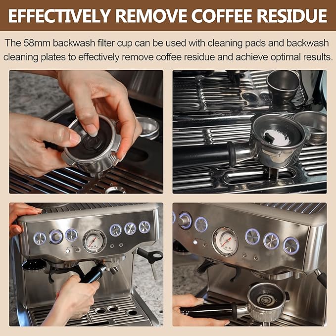 58mm Backflush Inser, Blind Portafilter Basket Backflush Filter Espresso, Stainless Steel Back Flush Blind Filter Basket Fits for Rancilio Espresso Machines Espresso Cleaning Disc(1pack)