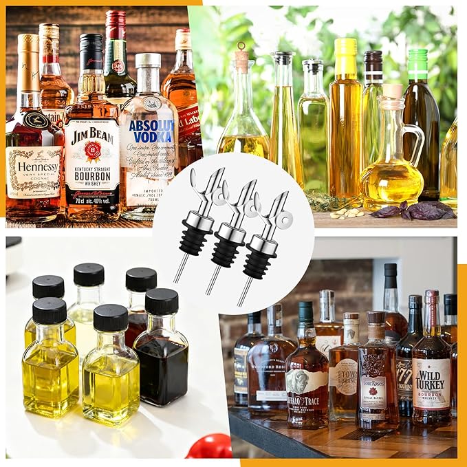 LESYDGS1 3 Pack Stainless Steel Liquor Pour Spouts with Dust Caps, Bottle Pourers for Alcohol, Olive Oil & Syrup Dispenser Spouts for Kitchen & Bar, Drip-Free, Silver