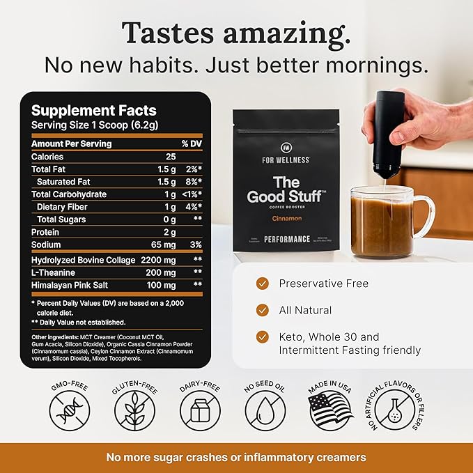 For Wellness The Good Stuff Performance | Healthy Coffee Creamer Powder with Collagen, MCT Oil & L-Theanine | Keto Non-Dairy Coffee Booster for Focus & Energy | 30 Servings