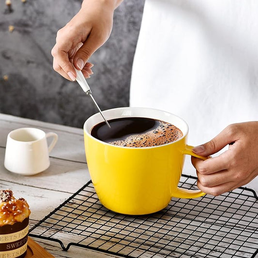 30 oz Extra-Large Coffee Mug, Wide Ceramic Coffee Cup Soup Bowl with Handle, Glamorous Latte Cup Big Blew Suitable for Coffee Soup Daily Drinkings at Home, Office, Hotel or Restaurant, Yellow-White