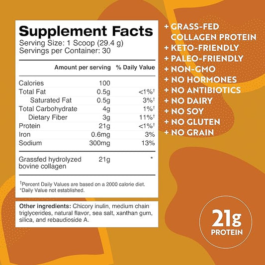 Dr. Kellyann Bone Broth Protein Powder Salted Caramel - 21g Protein, Grass-Fed Collagen, Segar-Free, Keto & Paleo Friendly (30 Servings)