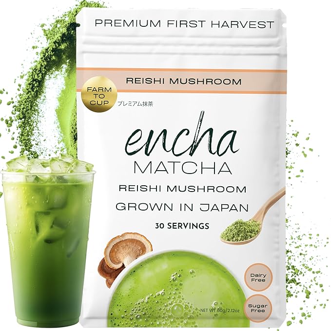 Encha Matcha Latte Powder - Reishi Mushroom Matcha Powder - First Harvest - Premium Japanese Macha - 60g / 2.12oz