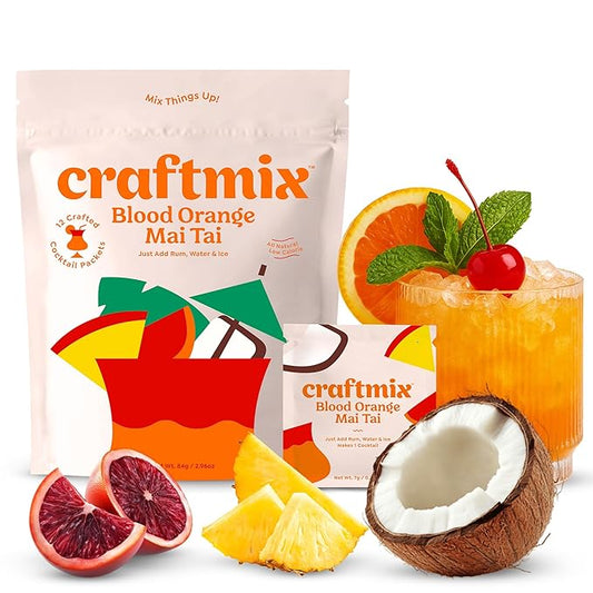Craftmix Blood Orange Mai Tai Cocktail & Mocktail Drink Mixer, Skinny Mixes - Water Flavoring Packets - Made With Real Fruit - Vegan Low-Carb, Low-Sugar, Non-GMO, Dairy Free, Gluten Free, 12 Pack