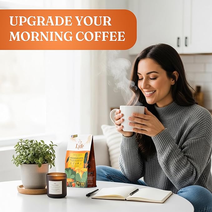 LYFE Organic Instant Decaf Mushroom Coffee, 40 Servings – Lion’s Mane, Chaga, Cordyceps & Turkey Tail | Adaptogenic Blend for Energy, Focus & Wellness | Natural Superfood Coffee for Daily Vitality