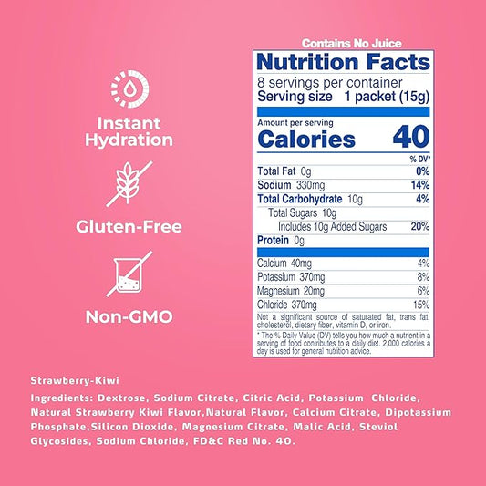 Electrolit Electrolytes Powder Packets, Strawberry Kiwi 8 Pack, Powdered Hydration Packets for Dehydration & Rehydration, Post Workout Flavored Hydrating Drink Mix, Gluten Free Water Enhancer Sticks