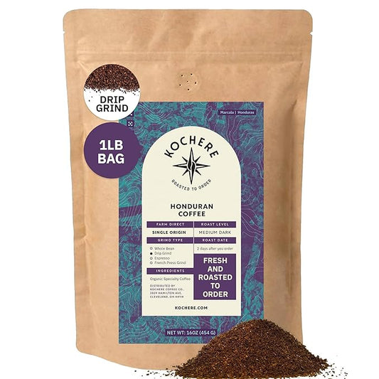Organic Honduran Drip Grind Coffee – 1LB, Single Origin Arabica, Medium-Dark Roast, Fair Trade, Specialty Grade