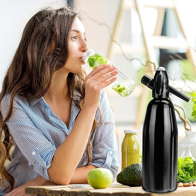 Soda Siphon 1L Premium Sparkling Water Maker - Aluminum Portable Seltzer Machine for Home, Bar, Cocktails, Coffee, Tea,Uses 8g C02 cartridges (Not Included)