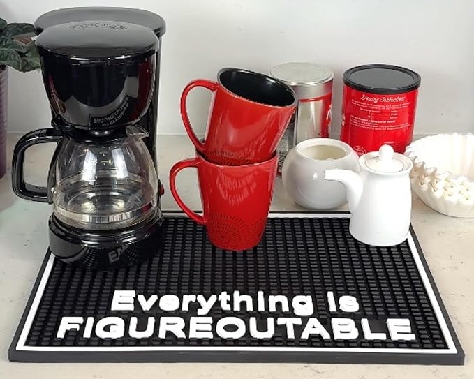 Everything is Figureoutable Sign Motivational Rubber Mat for Countertop 18×12 in, Silicone Desk Sign Style Coffee Station Mat for Countertops, Inspirational HR Office Decor and Coffee Bar Decor